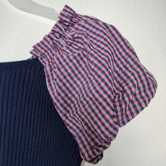 Maeve By Anthropologie PuffSleeved Navy Blue and Striped Button Front Dress Sz S - Picture 12 of 16